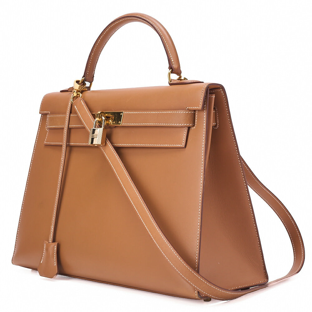 HERMES Kelly 32 Handbag Valenia External Stitching 2way Gold-Tone Hardware, Pre-Owned