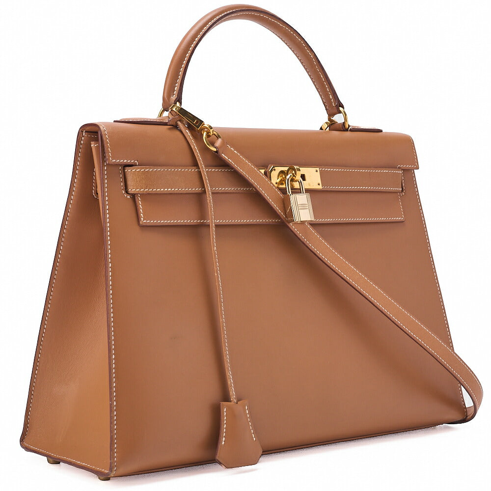 HERMES Kelly 32 Handbag Valenia External Stitching 2way Gold-Tone Hardware, Pre-Owned