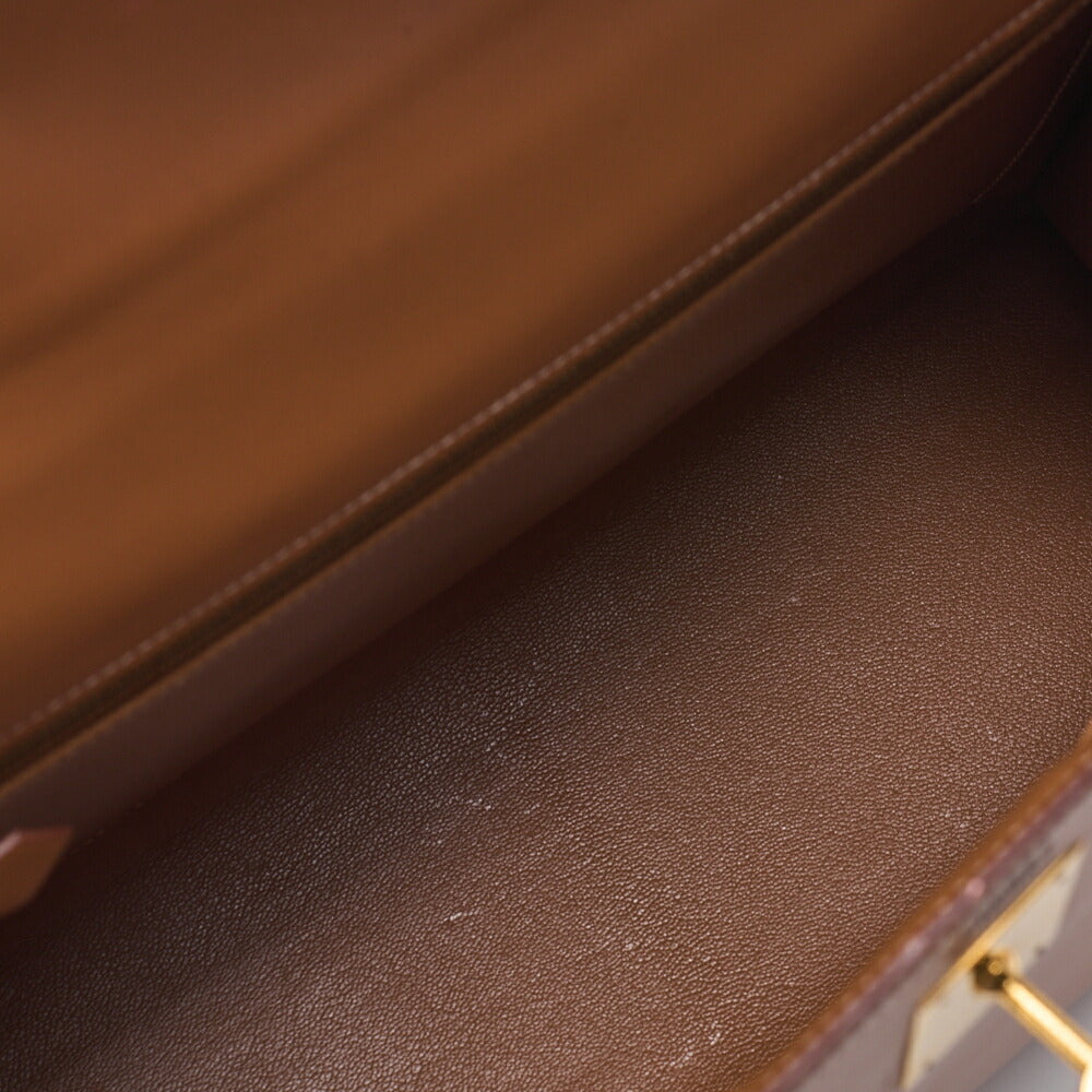 HERMES Kelly 32 Handbag Valenia External Stitching 2way Gold-Tone Hardware, Pre-Owned