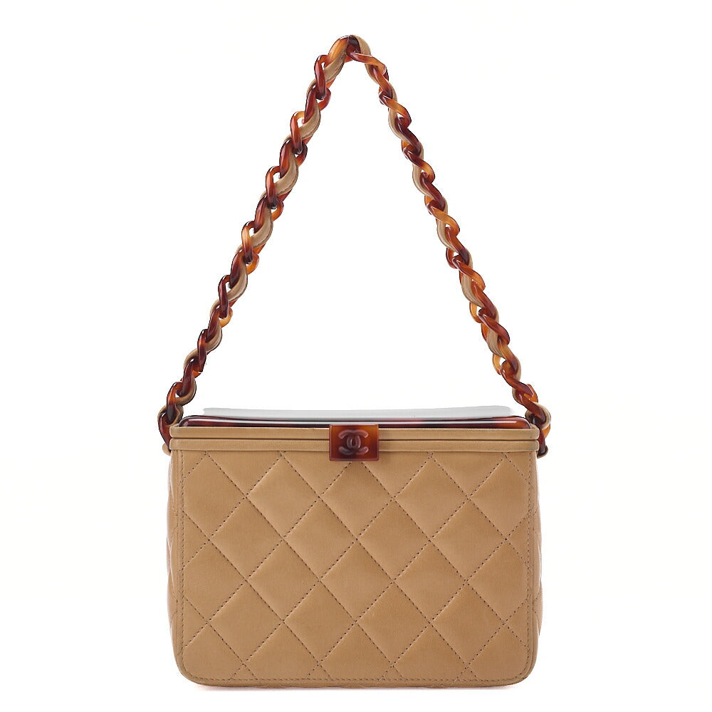 CHANEL Shoulder Bag Matelasse Lambskin Tortoiseshell Plastic Chain Shoulder Beige Gold-Tone Hardware, Pre-Owned