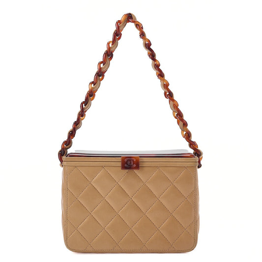 CHANEL Shoulder Bag Matelasse Lambskin Tortoiseshell Plastic Chain Shoulder Beige Gold-Tone Hardware, Pre-Owned