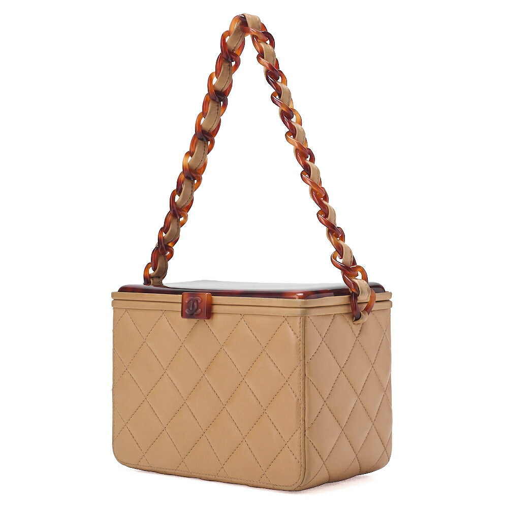 CHANEL Shoulder Bag Matelasse Lambskin Tortoiseshell Plastic Chain Shoulder Beige Gold-Tone Hardware, Pre-Owned