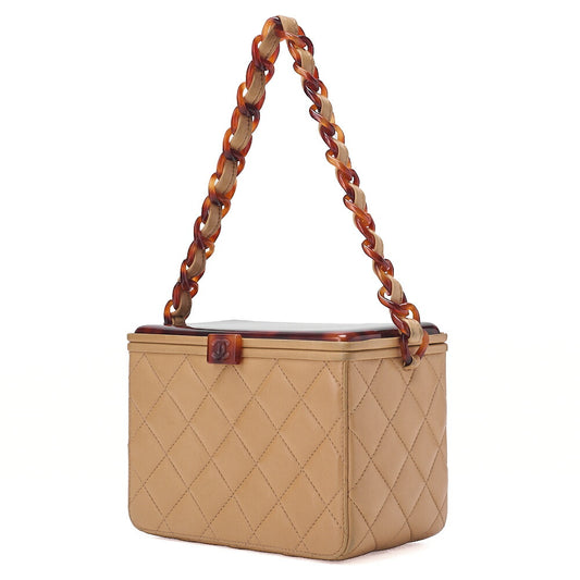 CHANEL Shoulder Bag Matelasse Lambskin Tortoiseshell Plastic Chain Shoulder Beige Gold-Tone Hardware, Pre-Owned