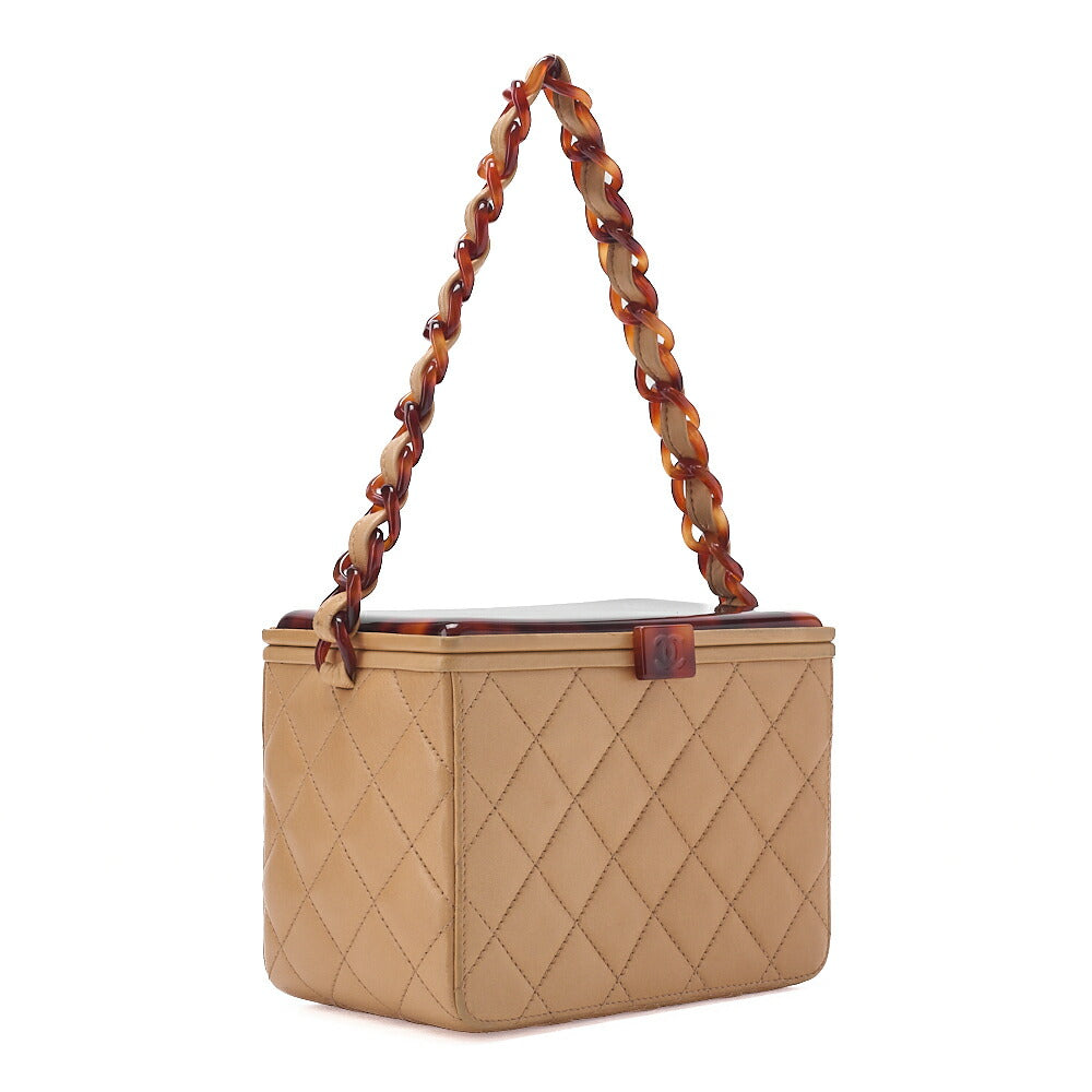 CHANEL Shoulder Bag Matelasse Lambskin Tortoiseshell Plastic Chain Shoulder Beige Gold-Tone Hardware, Pre-Owned