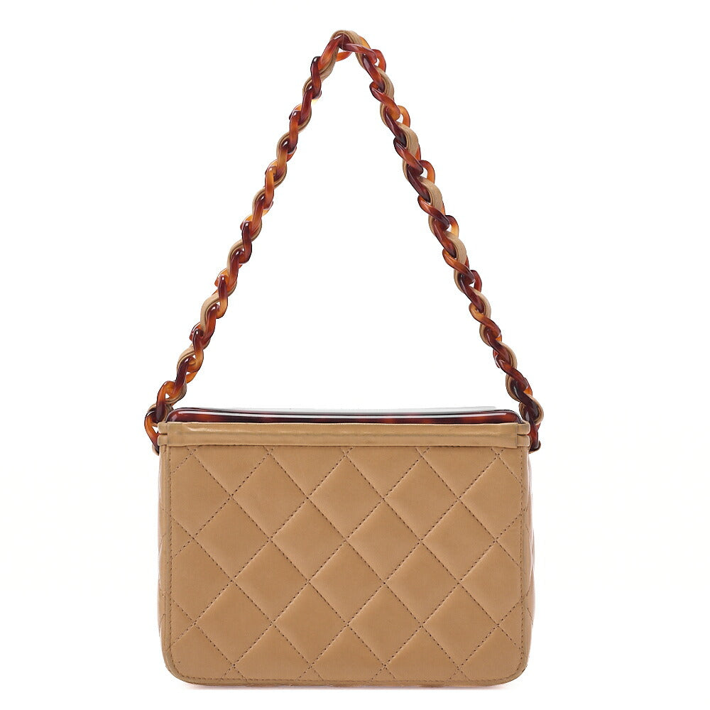 CHANEL Shoulder Bag Matelasse Lambskin Tortoiseshell Plastic Chain Shoulder Beige Gold-Tone Hardware, Pre-Owned