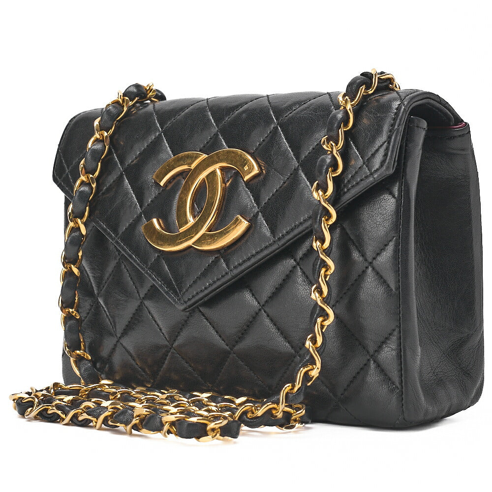 CHANEL Chain Shoulder Bag Matelasse Lambskin Big Coco V Flap Black Gold-Tone Hardware, Pre-Owned