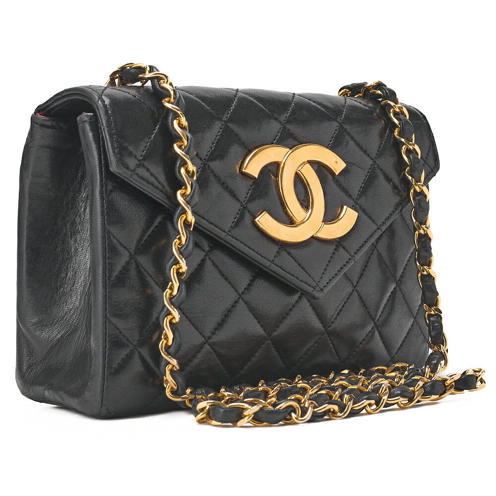 CHANEL Chain Shoulder Bag Matelasse Lambskin Big Coco V Flap Black Gold-Tone Hardware, Pre-Owned