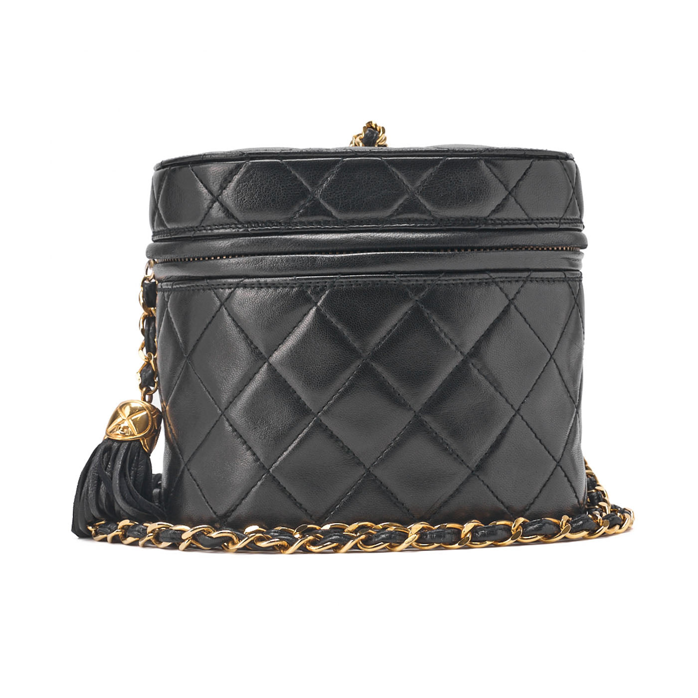 CHANEL Coco Mark Fringe Bucket Shape Chain Shoulder Lambskin Black Gold-Tone Hardware, Pre-Owned