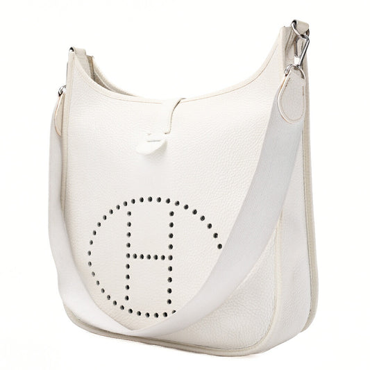 HERMES Evelyn PM Shoulder Bag Trion Clemence White Silver-Tone Hardware, Pre-Owned
