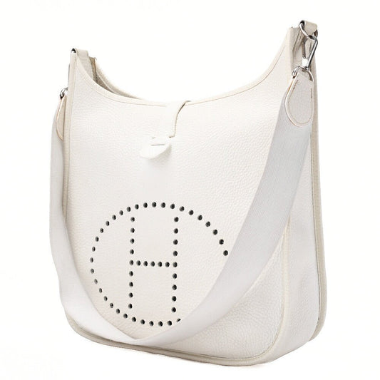 HERMES Evelyn PM Shoulder Bag Trion Clemence White Silver-Tone Hardware, Pre-Owned