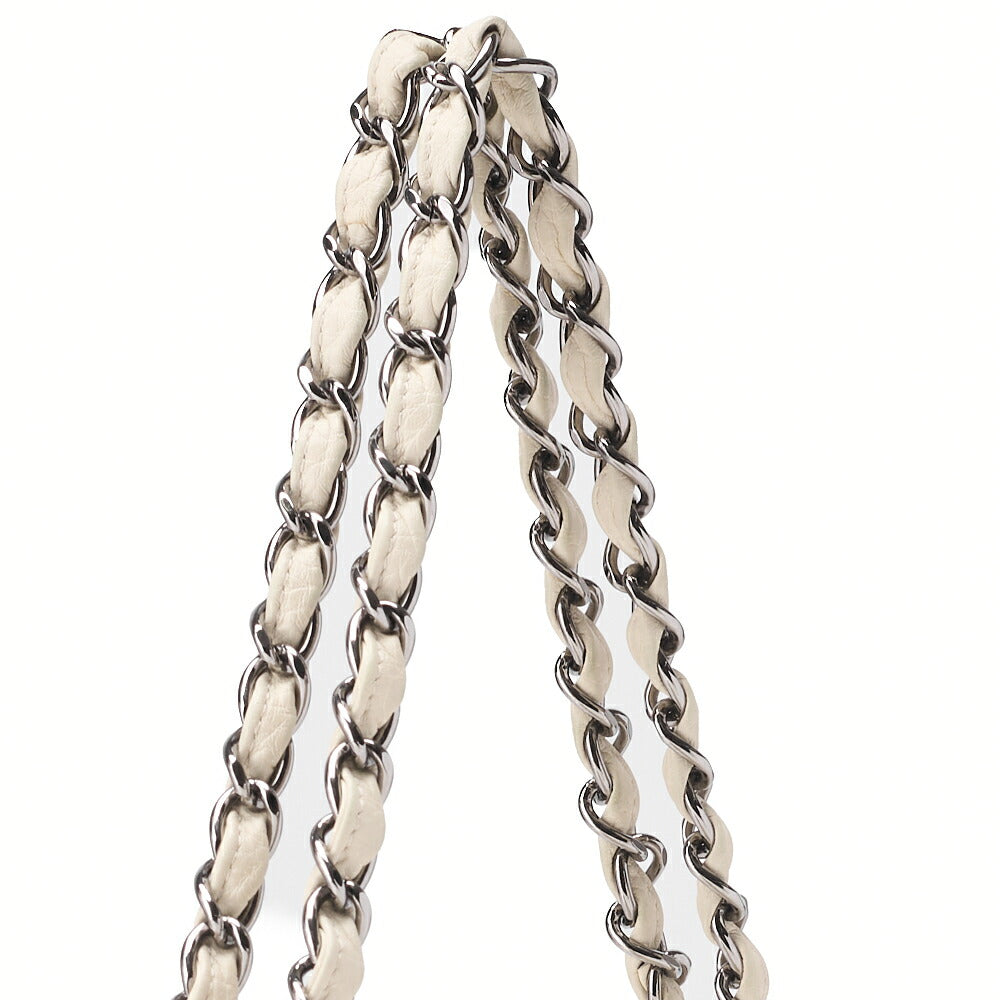 CHANEL Matelasse Bicolore Push Lock Chain Shoulder Leather x Cotton White Silver-Tone Hardware, Pre-Owned