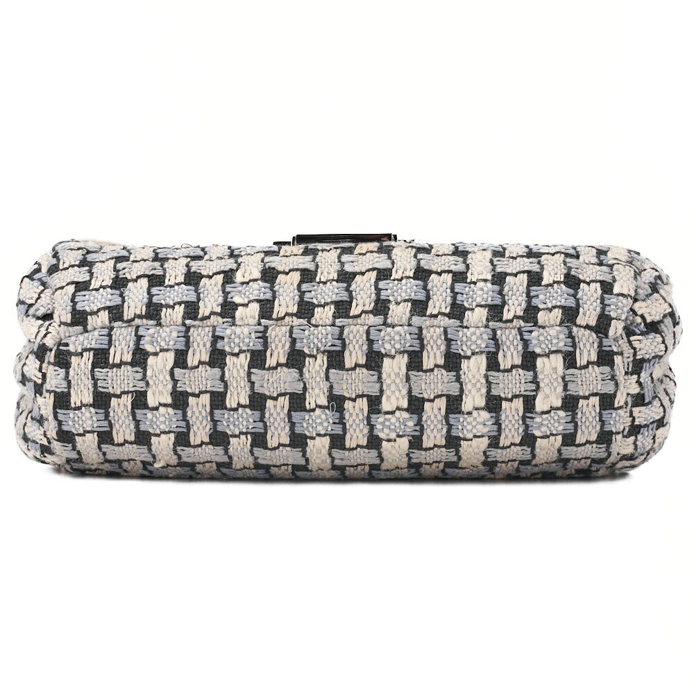 CHANEL Matelasse Bicolore Push Lock Chain Shoulder Leather x Cotton White Silver-Tone Hardware, Pre-Owned