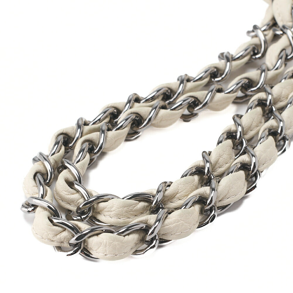 CHANEL Matelasse Bicolore Push Lock Chain Shoulder Leather x Cotton White Silver-Tone Hardware, Pre-Owned