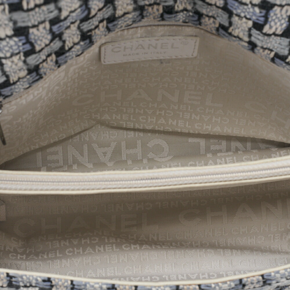 CHANEL Matelasse Bicolore Push Lock Chain Shoulder Leather x Cotton White Silver-Tone Hardware, Pre-Owned