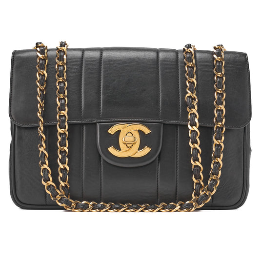 CHANEL Chain Shoulder Bag Mademoiselle Turnlock Lambskin Black Gold-Tone Hardware, Pre-Owned