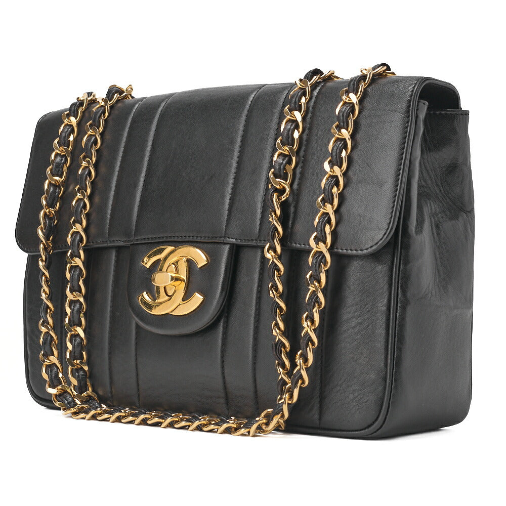 CHANEL Chain Shoulder Bag Mademoiselle Turnlock Lambskin Black Gold-Tone Hardware, Pre-Owned