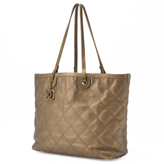 CHANEL Matelasse Tote Bag Caviar Skin with Coco Charm Gold Gold-Tone Hardware, Pre-Owned