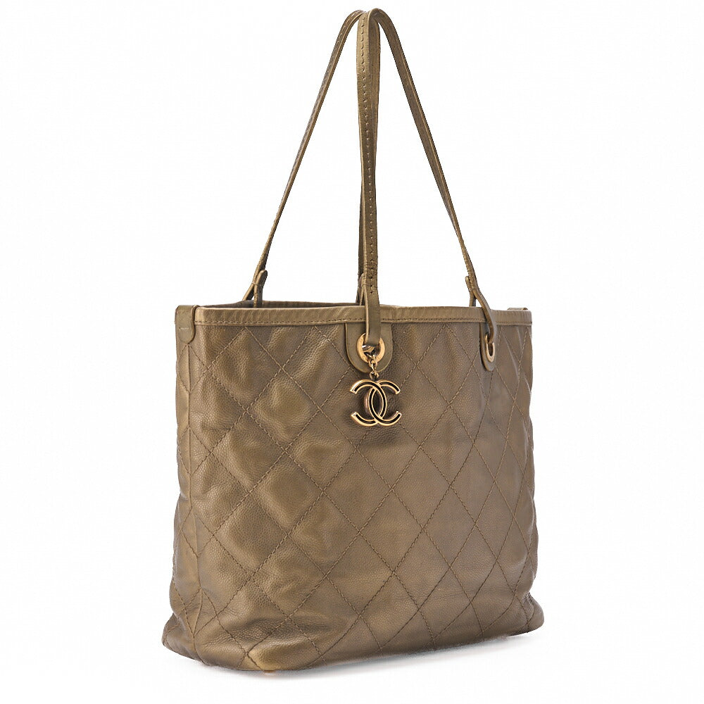 CHANEL Matelasse Tote Bag Caviar Skin with Coco Charm Gold Gold-Tone Hardware, Pre-Owned