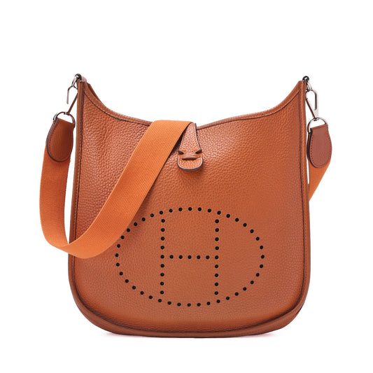HERMES Evelyn PM Shoulder Bag Trion Clemence Orange Silver-Tone Hardware, Pre-Owned