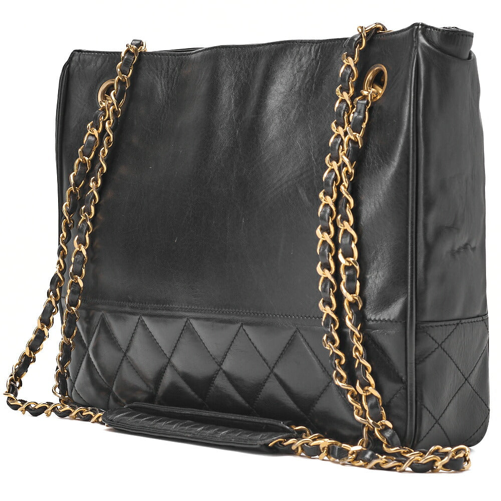 CHANEL Chain Shoulder Bag Matelasse Calfskin Black Gold-Tone Hardware, Pre-Owned