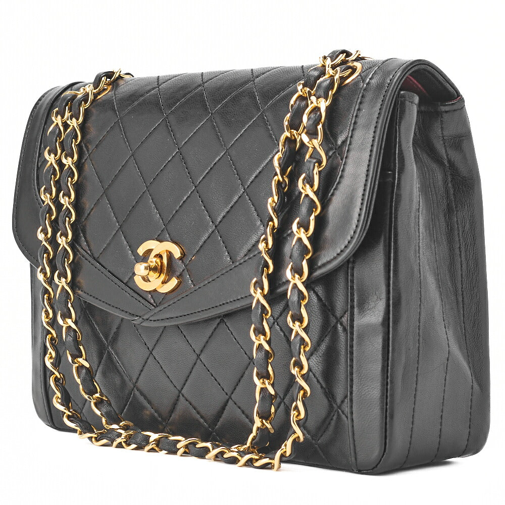 CHANEL Matelasse Turnlock Design Flap Chain Shoulder Bag Lambskin Black Gold-Tone Hardware, Pre-Owned