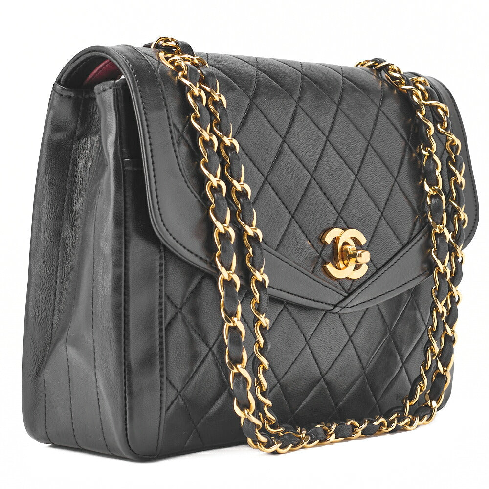 CHANEL Matelasse Turnlock Design Flap Chain Shoulder Bag Lambskin Black Gold-Tone Hardware, Pre-Owned