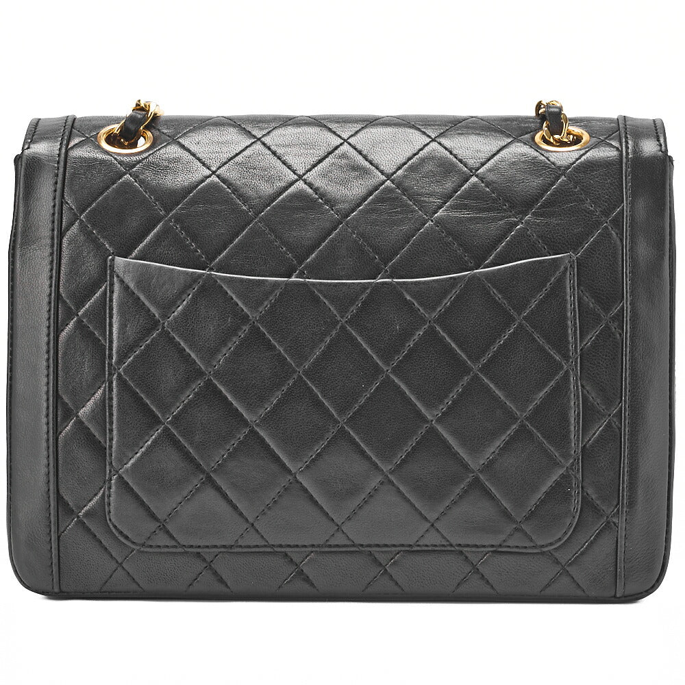 CHANEL Matelasse Turnlock Design Flap Chain Shoulder Bag Lambskin Black Gold-Tone Hardware, Pre-Owned