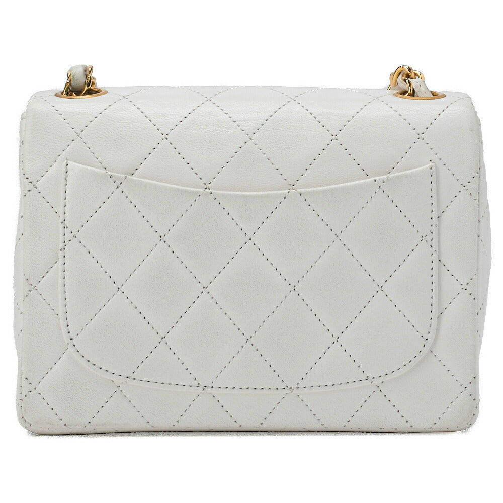 CHANEL Chain Shoulder Bag Mini Matrass? 18cm Lambskin White Single Flap Turnlock Gold-Tone Hardware, Pre-Owned