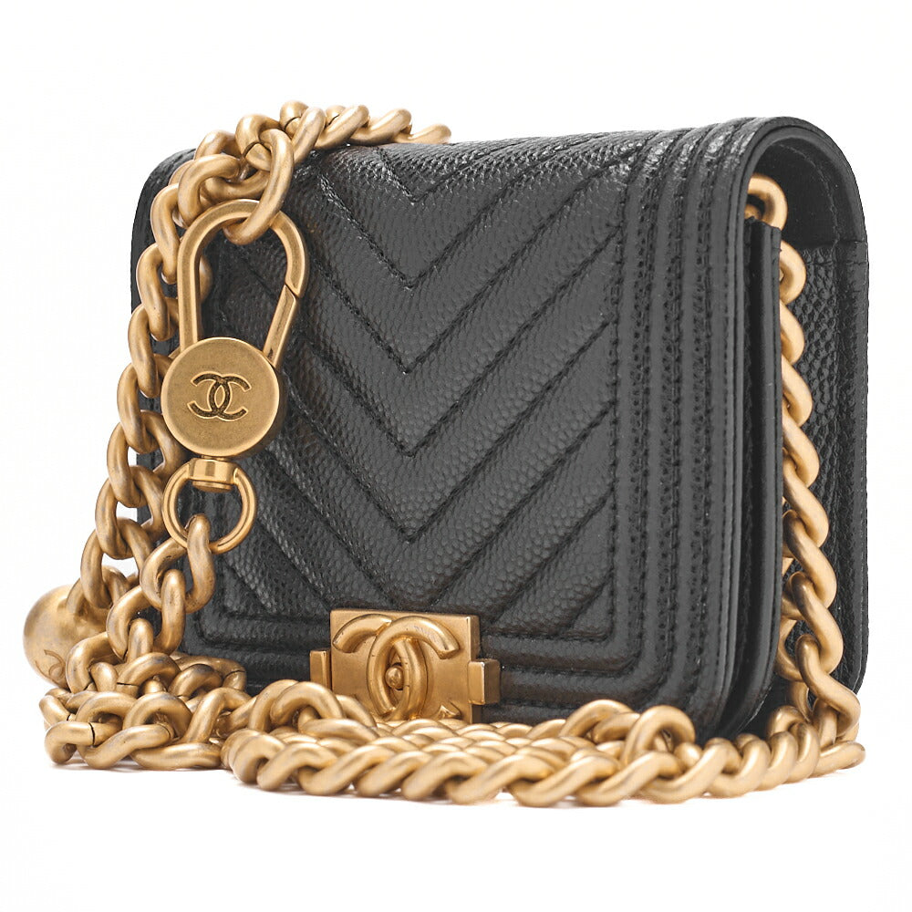 CHANEL Shoulder Bag Waist Bag Mini Size Boy Chanel Caviar Skin Black Gold-Tone Hardware, Pre-Owned