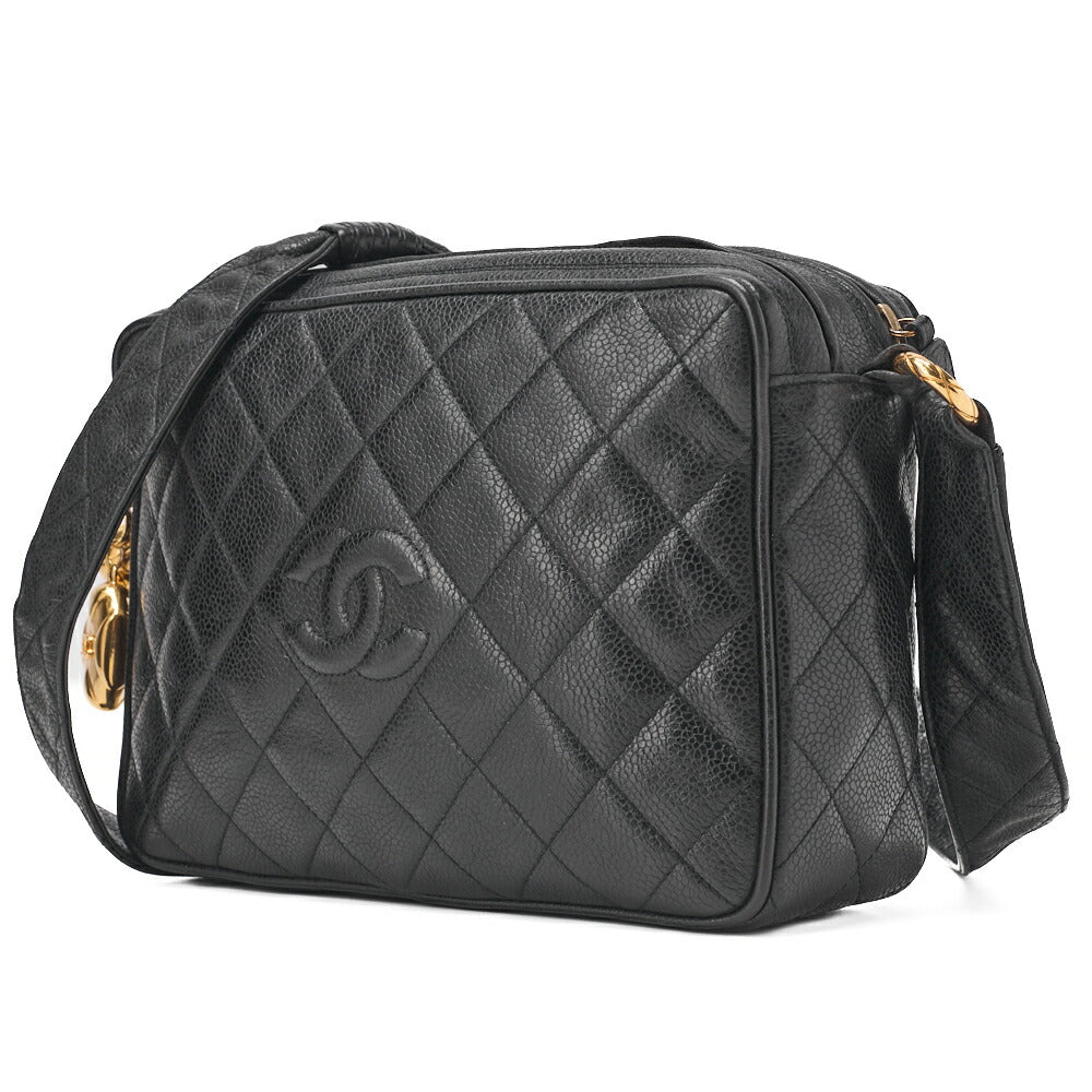 CHANEL Chain Shoulder Bag Matelasse Cocomark Caviar Skin Ball Charm Black Gold-Tone Hardware, Pre-Owned