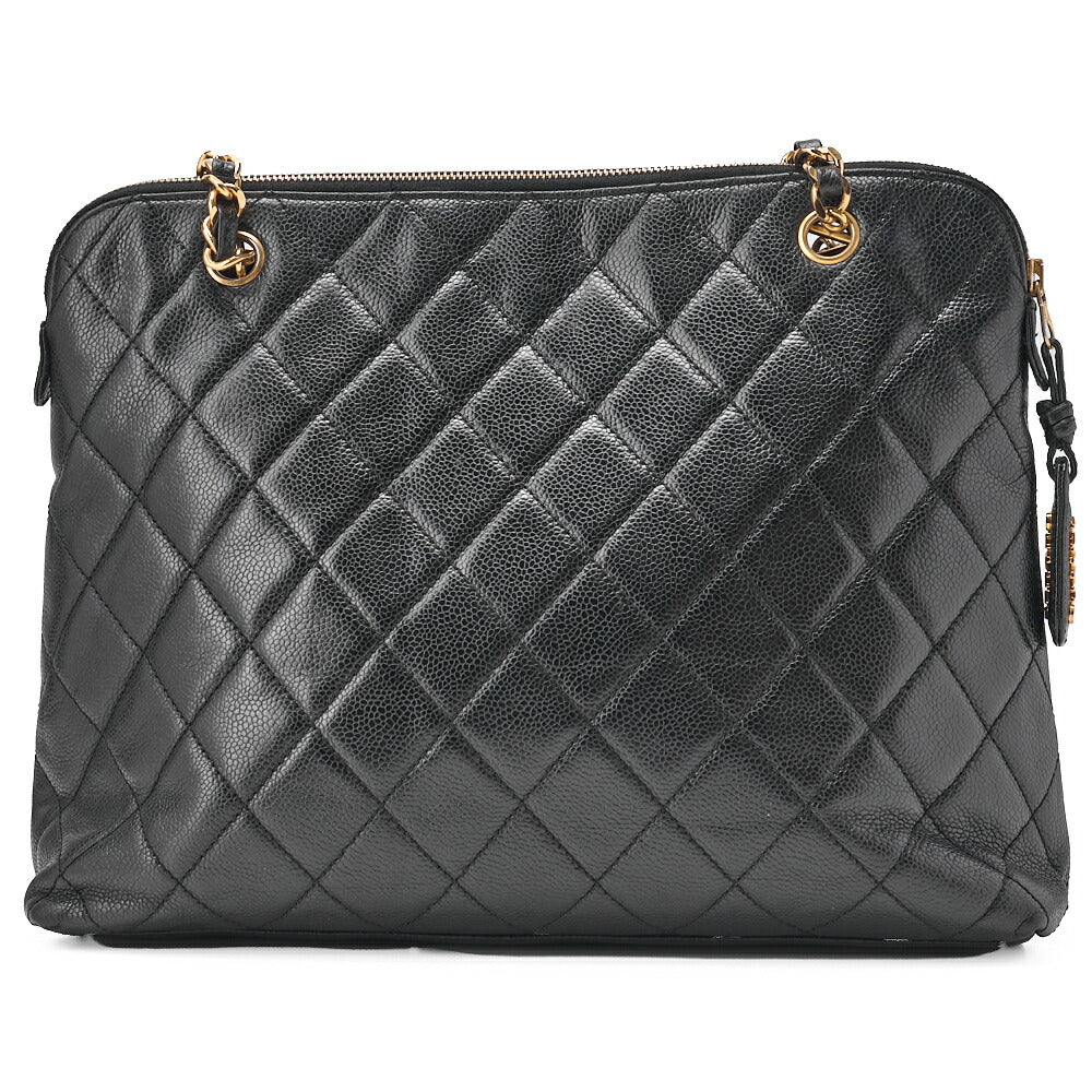 CHANEL Schultertasche, Matelassé-Außenklappe, Kaviarhaut, Schwarz, goldfarbene Metallteile, gebraucht