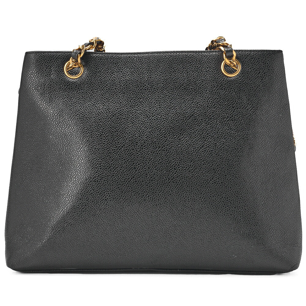 CHANEL Outside Flap Shoulder Bag Caviar Skin Black Gold-Tone Hardware, Pre-Owned
