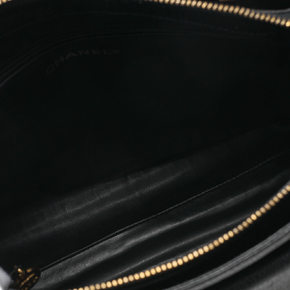 CHANEL Outside Flap Shoulder Bag Caviar Skin Black Gold-Tone Hardware, Pre-Owned