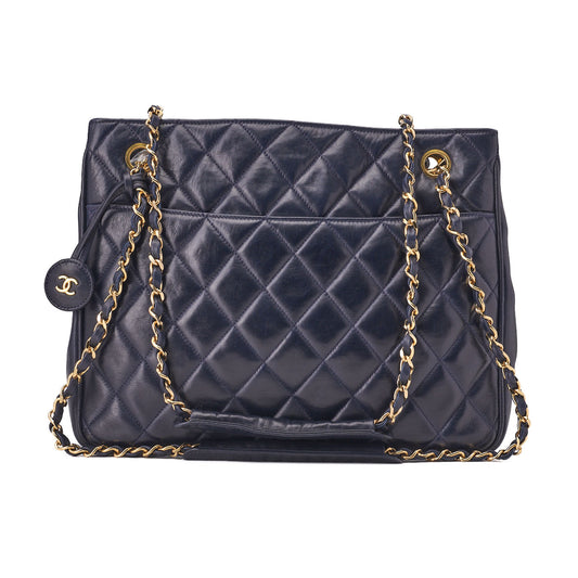 CHANEL Chain Shoulder Bag Pull Charm Double Chain Shoulder Lambskin Navy Gold-Tone Hardware, Pre-Owned