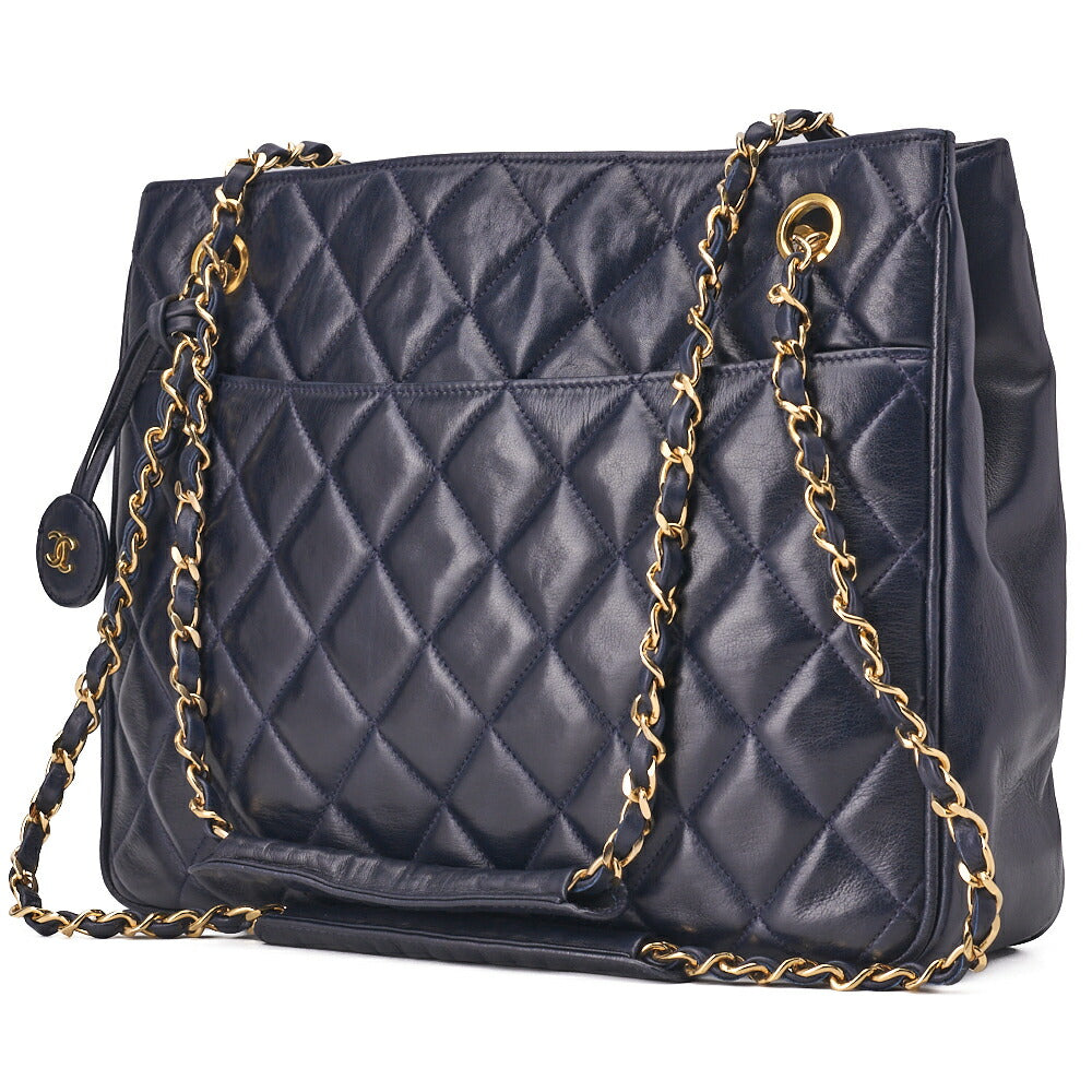 CHANEL Chain Shoulder Bag Pull Charm Double Chain Shoulder Lambskin Navy Gold-Tone Hardware, Pre-Owned