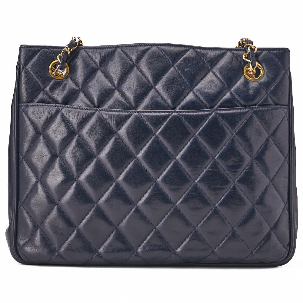 CHANEL Chain Shoulder Bag Pull Charm Double Chain Shoulder Lambskin Navy Gold-Tone Hardware, Pre-Owned