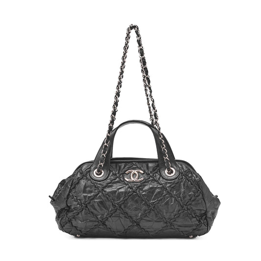 CHANEL Ultra Stitch Coco Mark Chain Shoulder Bag 2way Vintage Calf Black Silver-Tone Hardware, Pre-Owned