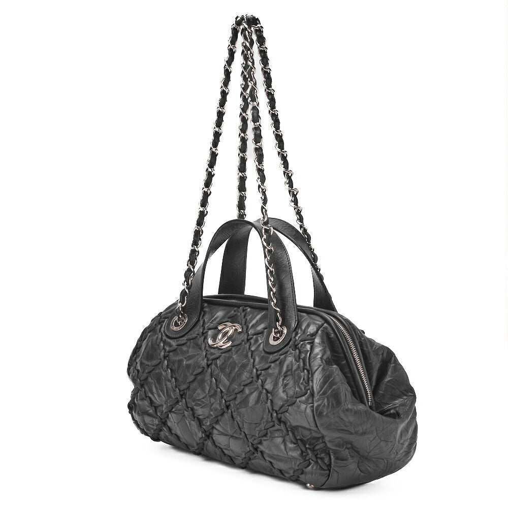 CHANEL Ultra Stitch Coco Mark Chain Shoulder Bag 2way Vintage Calf Black Silver-Tone Hardware, Pre-Owned