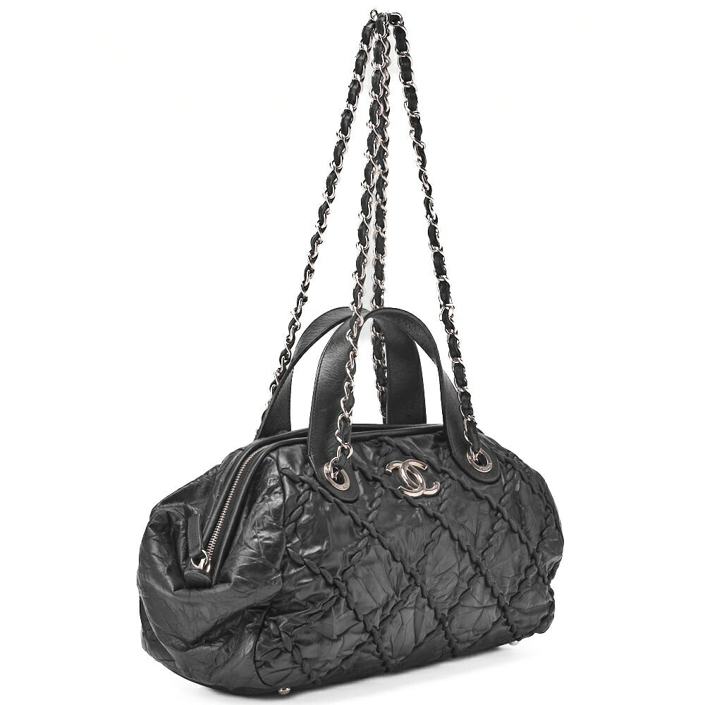 CHANEL Ultra Stitch Coco Mark Chain Shoulder Bag 2way Vintage Calf Black Silver-Tone Hardware, Pre-Owned