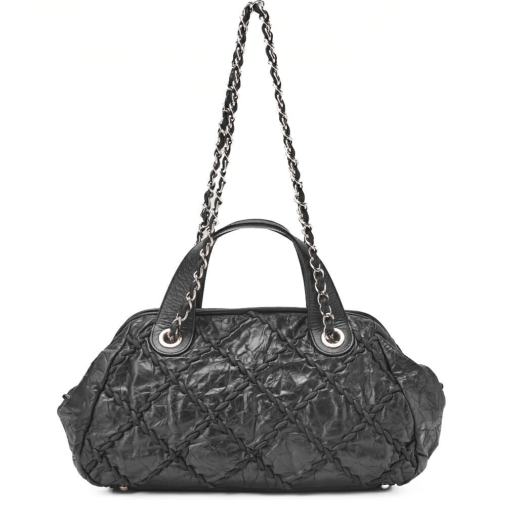 CHANEL Ultra Stitch Coco Mark Chain Shoulder Bag 2way Vintage Calf Black Silver-Tone Hardware, Pre-Owned