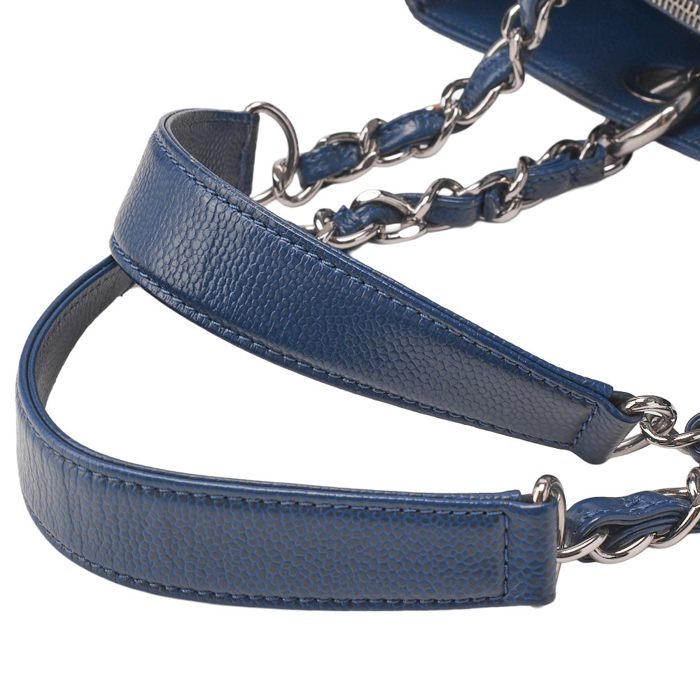 CHANEL Shoulder Bag Tote Bag Matelasse Caviar Skin Cocomark GST Double Chain Tote Navy Silver-Tone Hardware, Pre-Owned