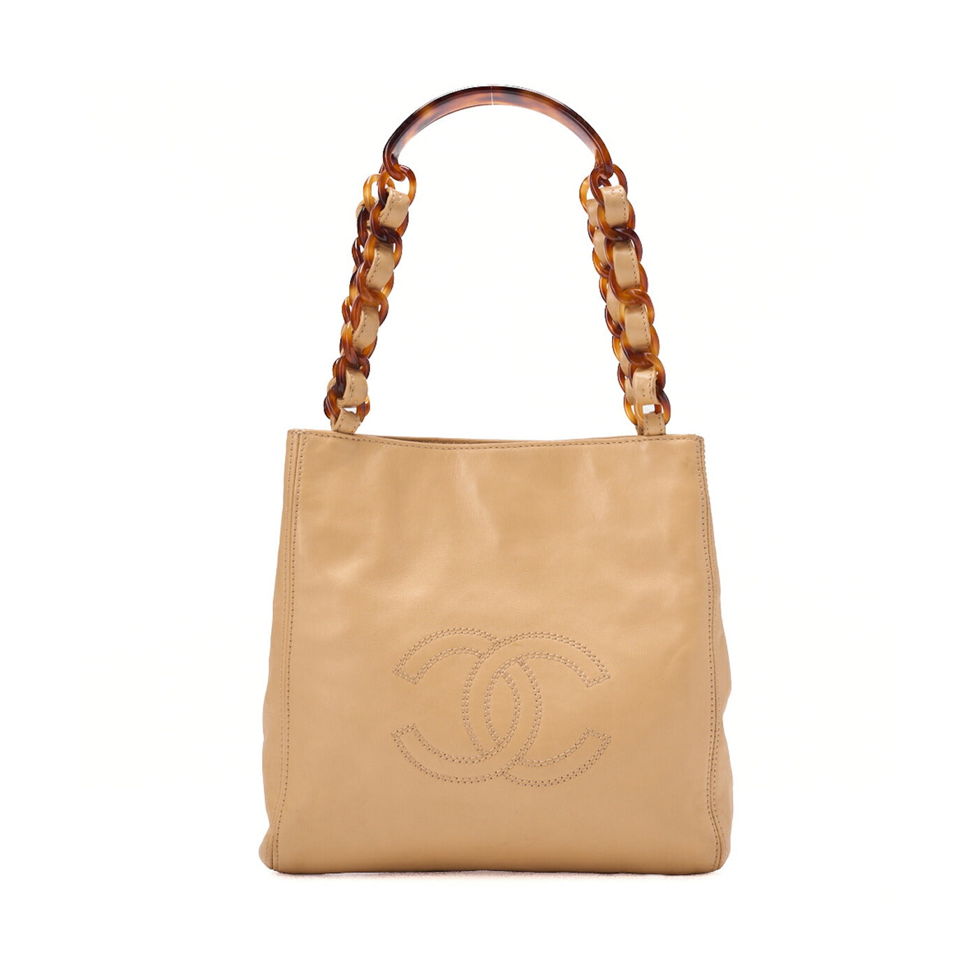 CHANEL Chain Tote Bag Coco Mark Tortoiseshell Plastic Chain Shoulder Beige Gold-Tone Hardware, Pre-Owned