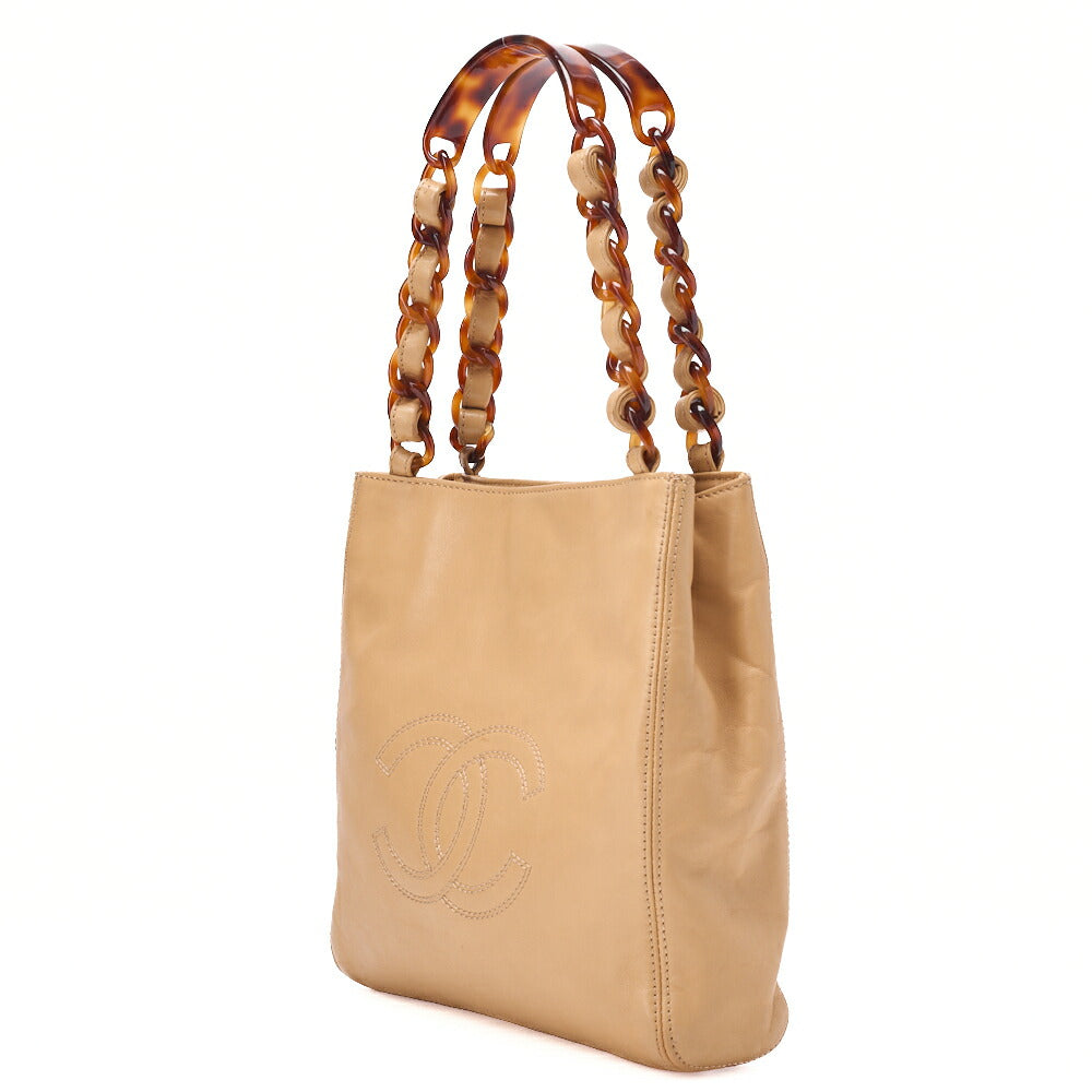 CHANEL Chain Tote Bag Coco Mark Tortoiseshell Plastic Chain Shoulder Beige Gold-Tone Hardware, Pre-Owned