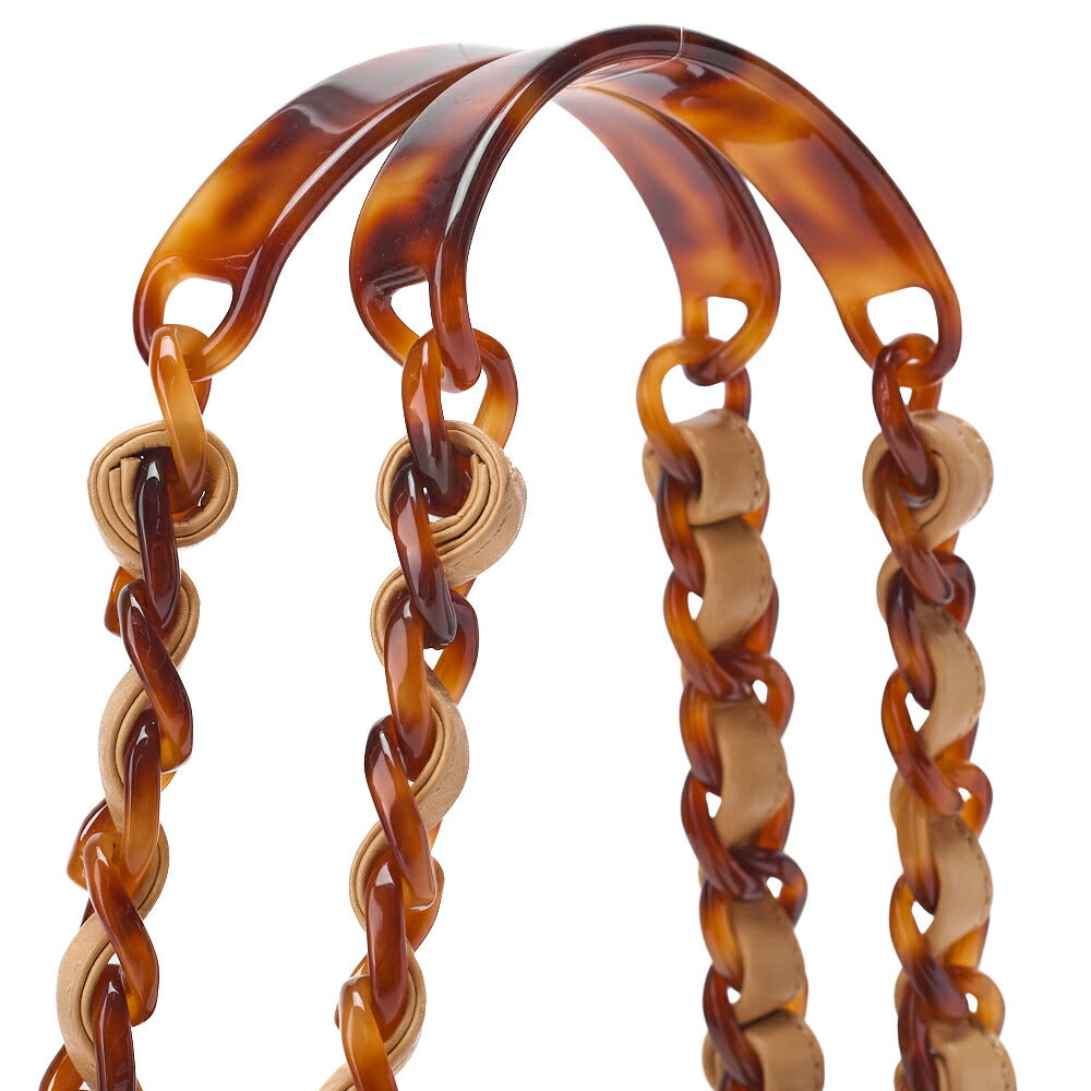 CHANEL Chain Tote Bag Coco Mark Tortoiseshell Plastic Chain Shoulder Beige Gold-Tone Hardware, Pre-Owned