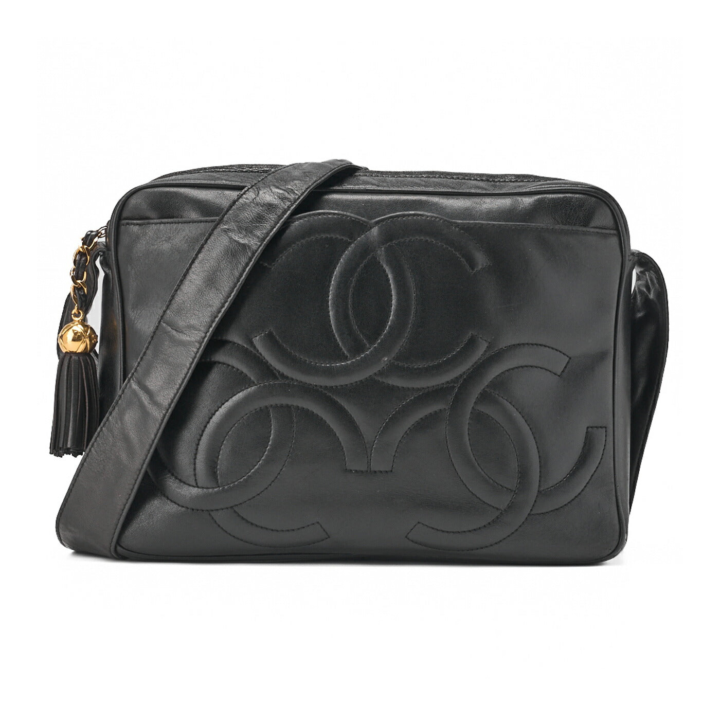 CHANEL Shoulder Bag Triple Coco Lambskin Black Gold-Tone Hardware, Pre-Owned