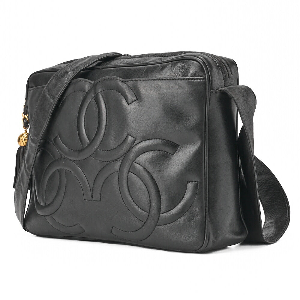 CHANEL Shoulder Bag Triple Coco Lambskin Black Gold-Tone Hardware, Pre-Owned