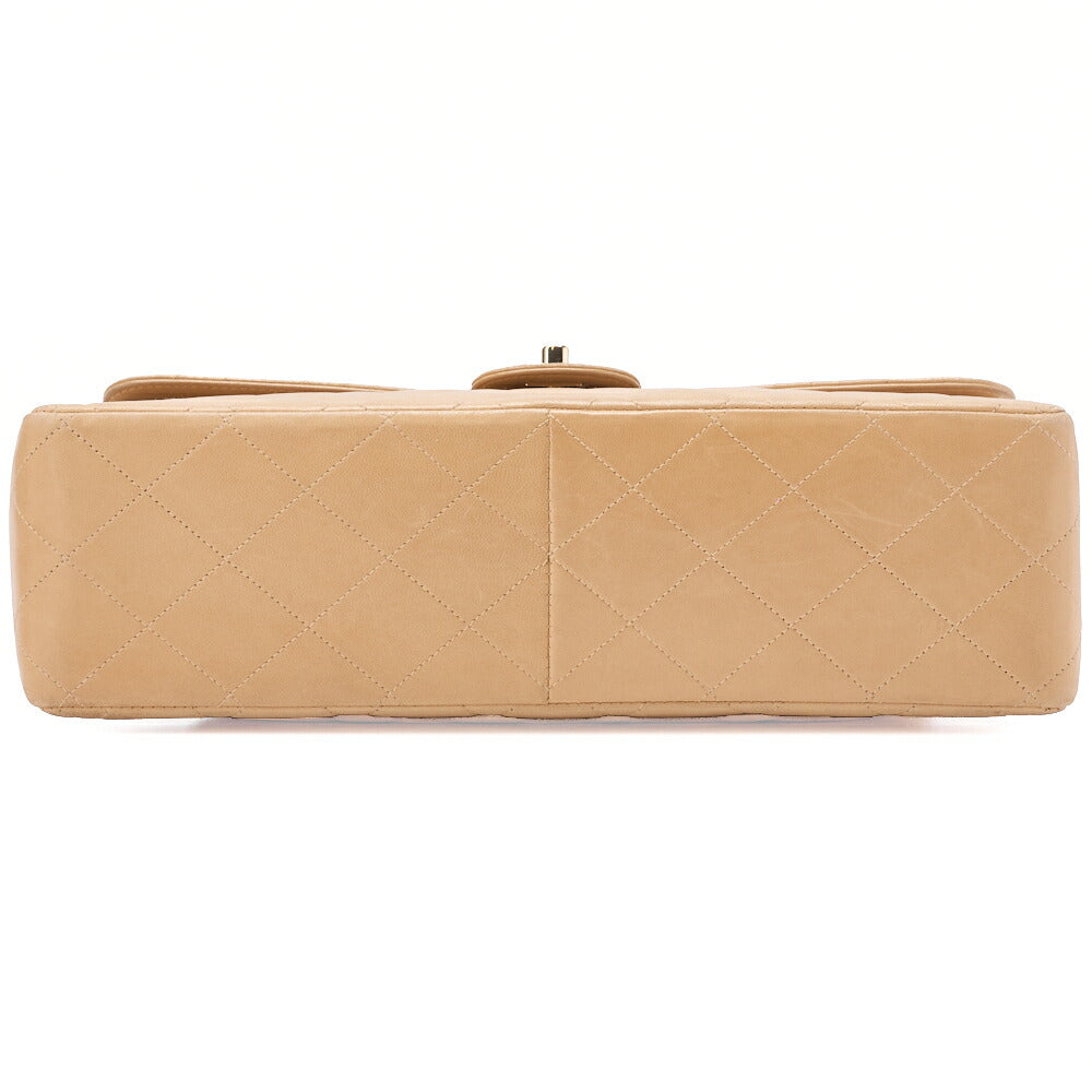 CHANEL Chain Shoulder Bag Deca Matelasse 30cm Single Flap Lambskin Beige Gold-Tone Hardware, Pre-Owned