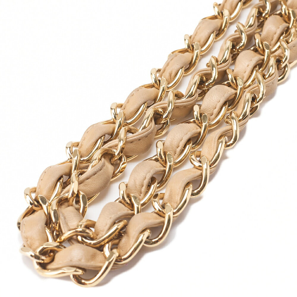 CHANEL Chain Shoulder Bag Deca Matelasse 30cm Single Flap Lambskin Beige Gold-Tone Hardware, Pre-Owned