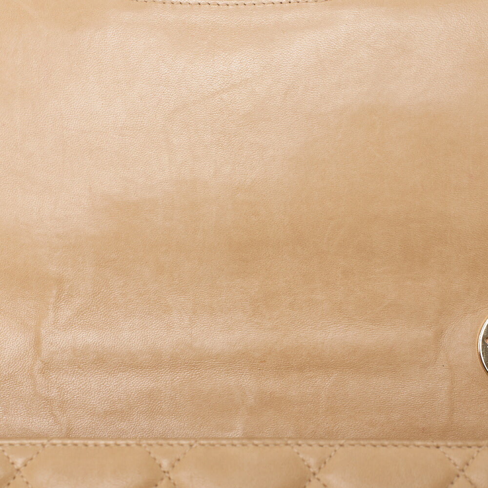 CHANEL Chain Shoulder Bag Deca Matelasse 30cm Single Flap Lambskin Beige Gold-Tone Hardware, Pre-Owned