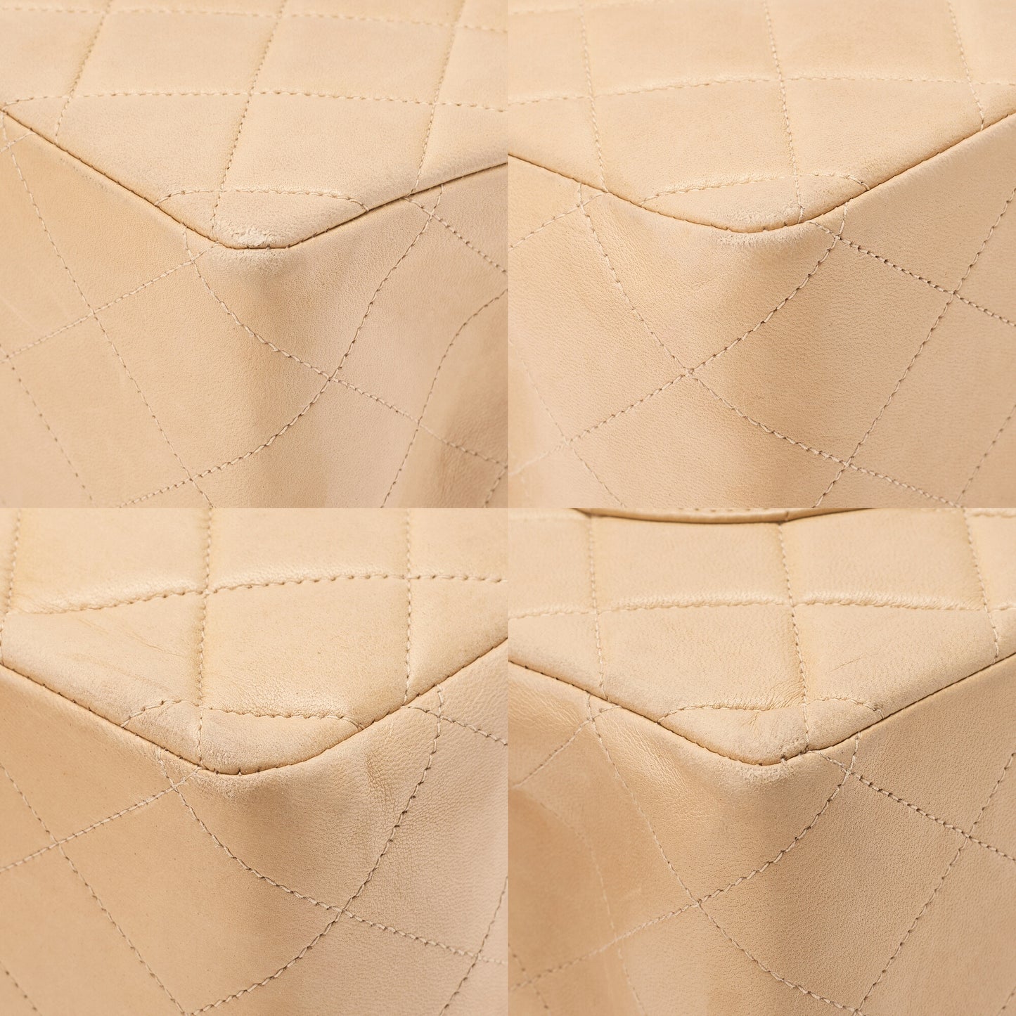 CHANEL Chain Shoulder Bag Deca Matelasse 30cm Single Flap Lambskin Beige Gold-Tone Hardware, Pre-Owned